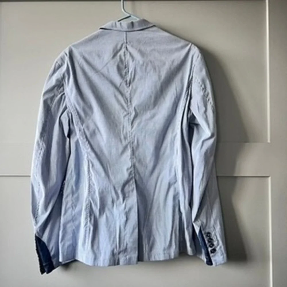 XM Collection Blazer Men Large Blue Pinstripe Seersucker Sport Coat Italy Preppy
